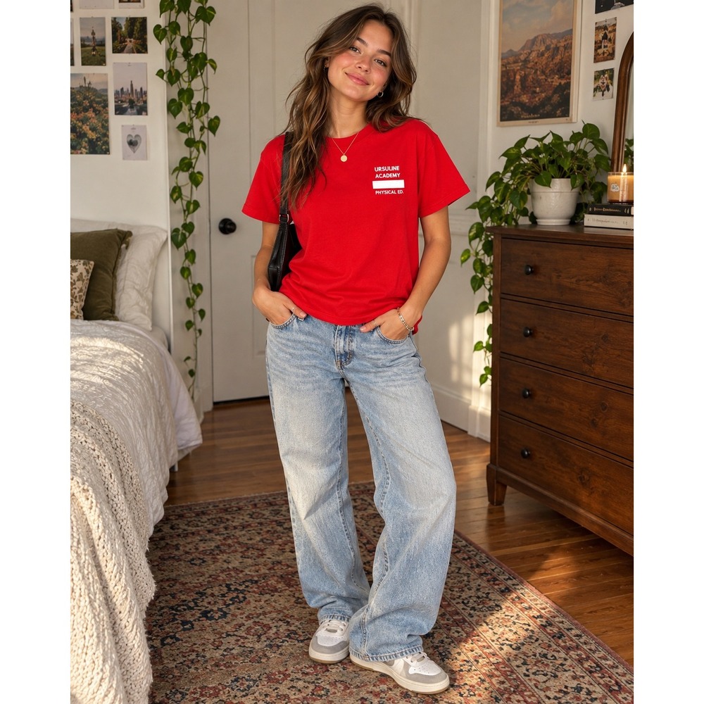 Hanes T-Shirt Red Vintage Ursuline Academy PE Single Stitch Large 80s 90s Y2K